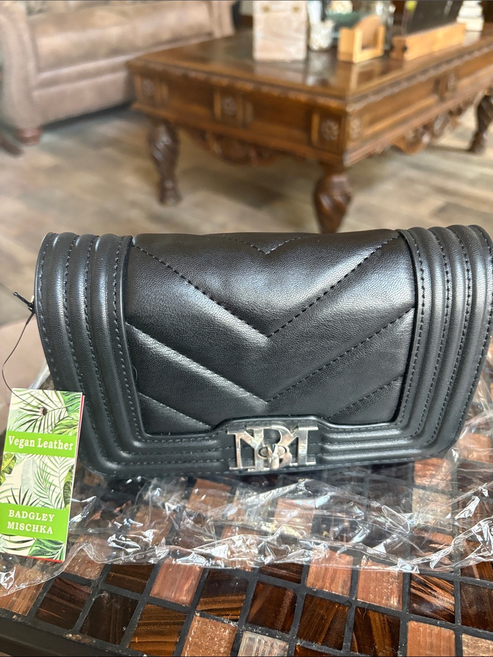 Badgley Mischka Black Quilted Vegan Leather Mini Crossbody NWT